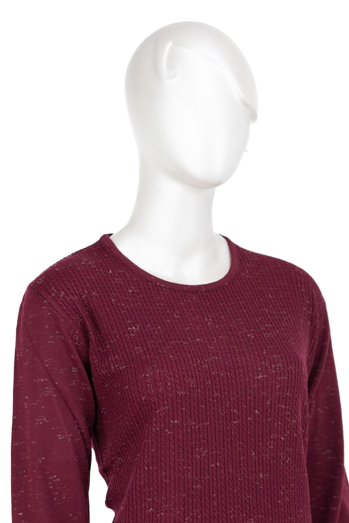 Kadın Kışlık Pamuklu Örme İnce Triko Anne Kazak yuvarlak Yaka Desenli Uzun Kol Tam Kalıp